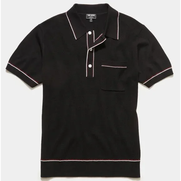 Todd Snyder Italian Cotton Silk Tipped Riviera Sweater Polo In Black NWOT